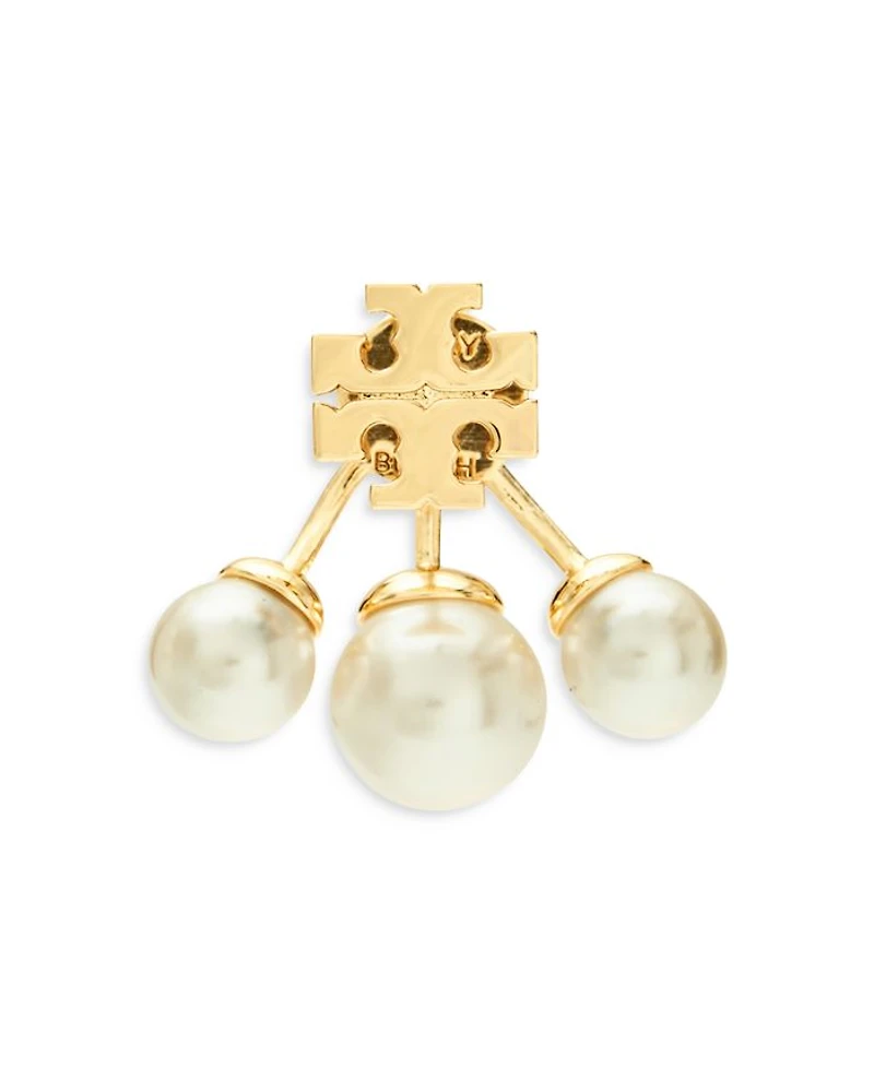 Kira Imitation Pearl Front To Back Earrings in Gold Tone