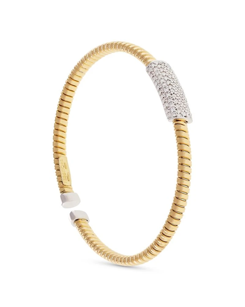 18K Yellow Gold Via Mercanti Tubogas Diamond Cylinder Bangle Bracelet