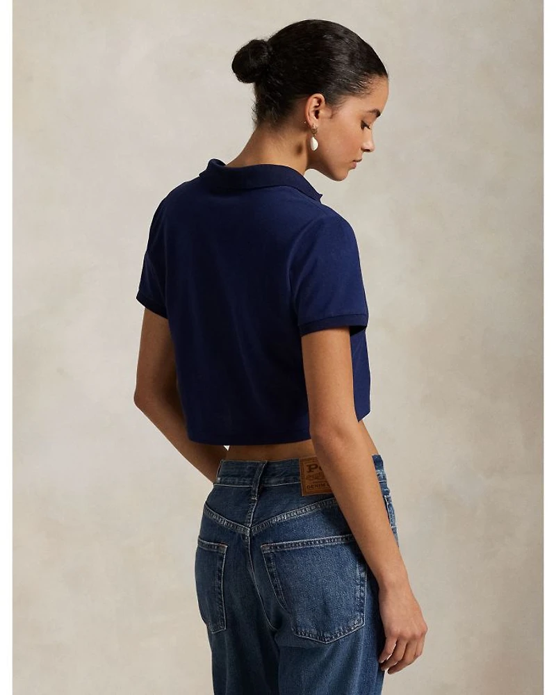 Stretch Piqué Cropped Polo Shirt