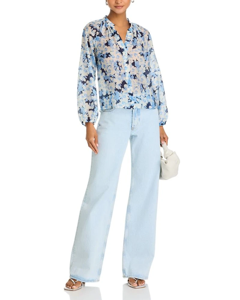 Floral Print Shirred Collar Blouse