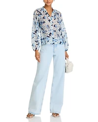 Floral Print Shirred Collar Blouse