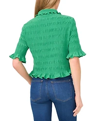 Smocked Elbow Sleeve Ruffle Blouse