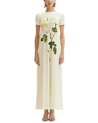 Oscar de la Renta Short Sleeve Painted Rise Maxi Dress