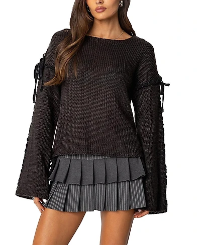 Edikted Amelia Lace Up Sleeve Sweater