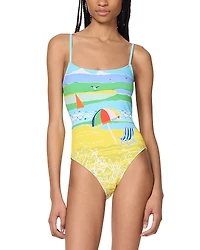 kate spade new york Printed Tie Back One Piece Swimsuit