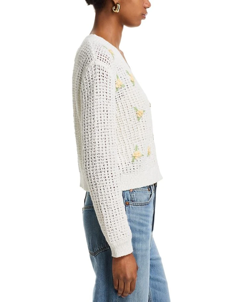 Open Stitch Crochet Rosette Cardigan Sweater - Exclusive