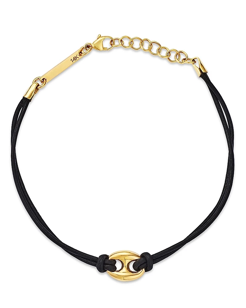 Zoe Chicco 14K Yellow Gold Heavy Metal Mariner Link Leather Bracelet