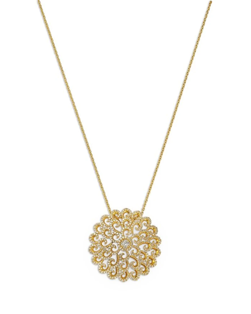 Diamond Filigree Medallion Pendant Necklace in 14K Yellow Gold, 1.0 tcw