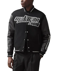 Reiss McLaren Circuit Leather Sleeve Wool Bomber Jacket