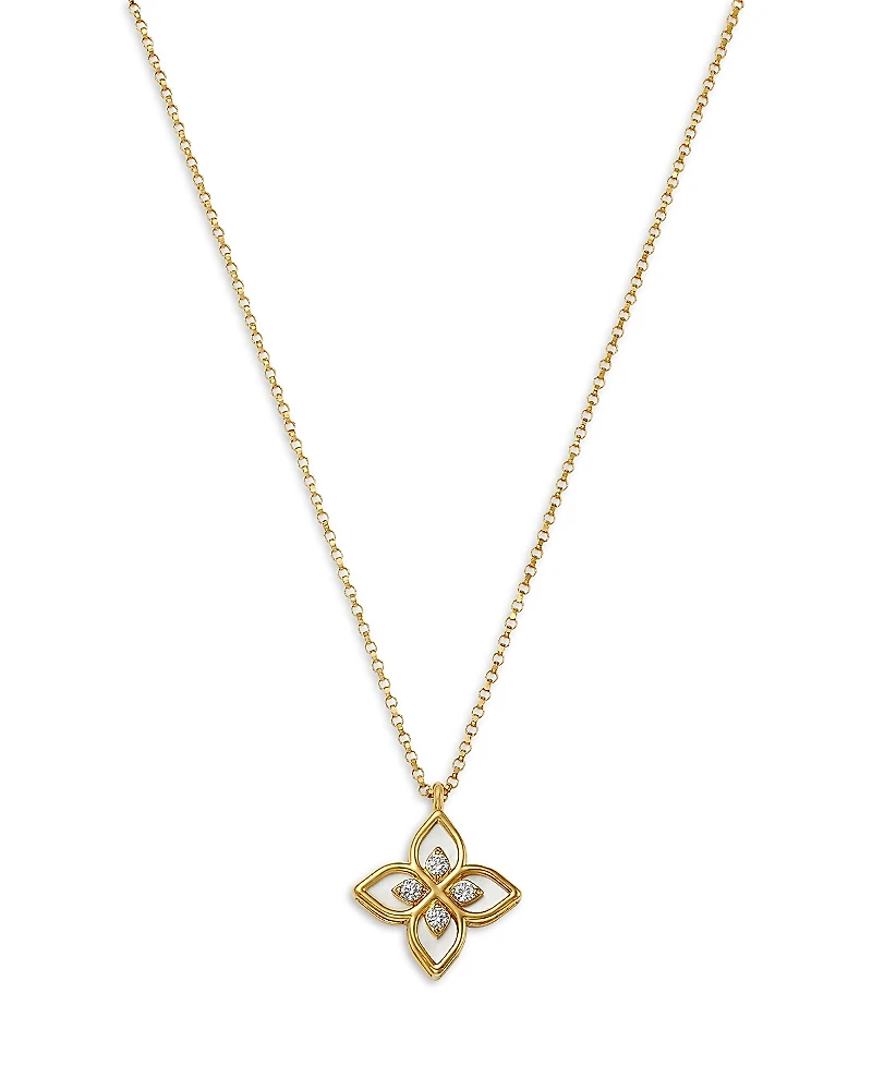 Roberto Coin 18K Yellow Gold Venetian Princess Mother of Pearl & Diamond Flower Pendant Necklace, 16-17