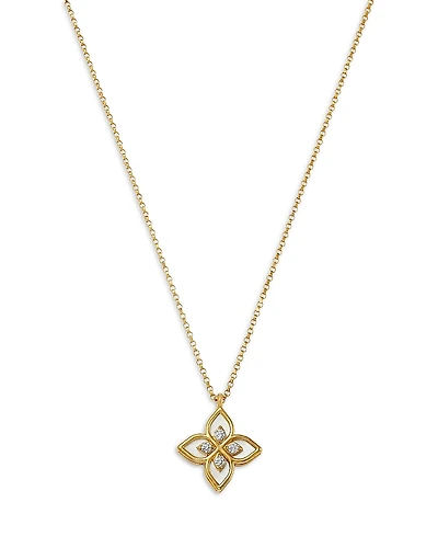 Roberto Coin 18K Yellow Gold Venetian Princess Mother of Pearl & Diamond Flower Pendant Necklace, 16-17