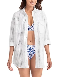 Eyelet Boyfriend Shirt Swim Cover-Up