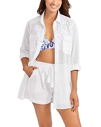 Eyelet Boyfriend Shirt Swim Cover-Up