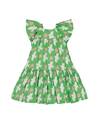 Deux par Deux Girls' Printed Bird Dress with Flounce Sleeves - Big Kid
