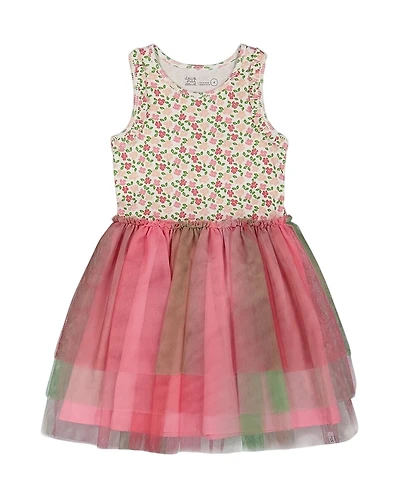 Deux par Deux Girls' Bi-Material Cotton and Mesh Dress with Gradient Skirt - Little Kid