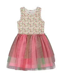 Deux par Deux Girls' Bi-Material Cotton and Mesh Dress with Gradient Skirt - Little Kid