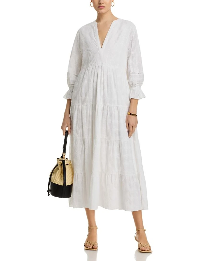Tonal Embroidery Midi Dress