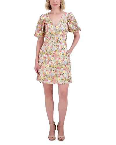 V Neck Puff Sleeve Dress
