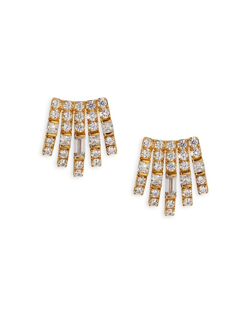Cubic Zirconia Multi Row Stud Earrings in 18K Gold Plated