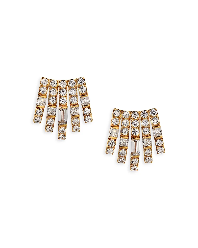 Nadri Cubic Zirconia Multi Row Stud Earrings