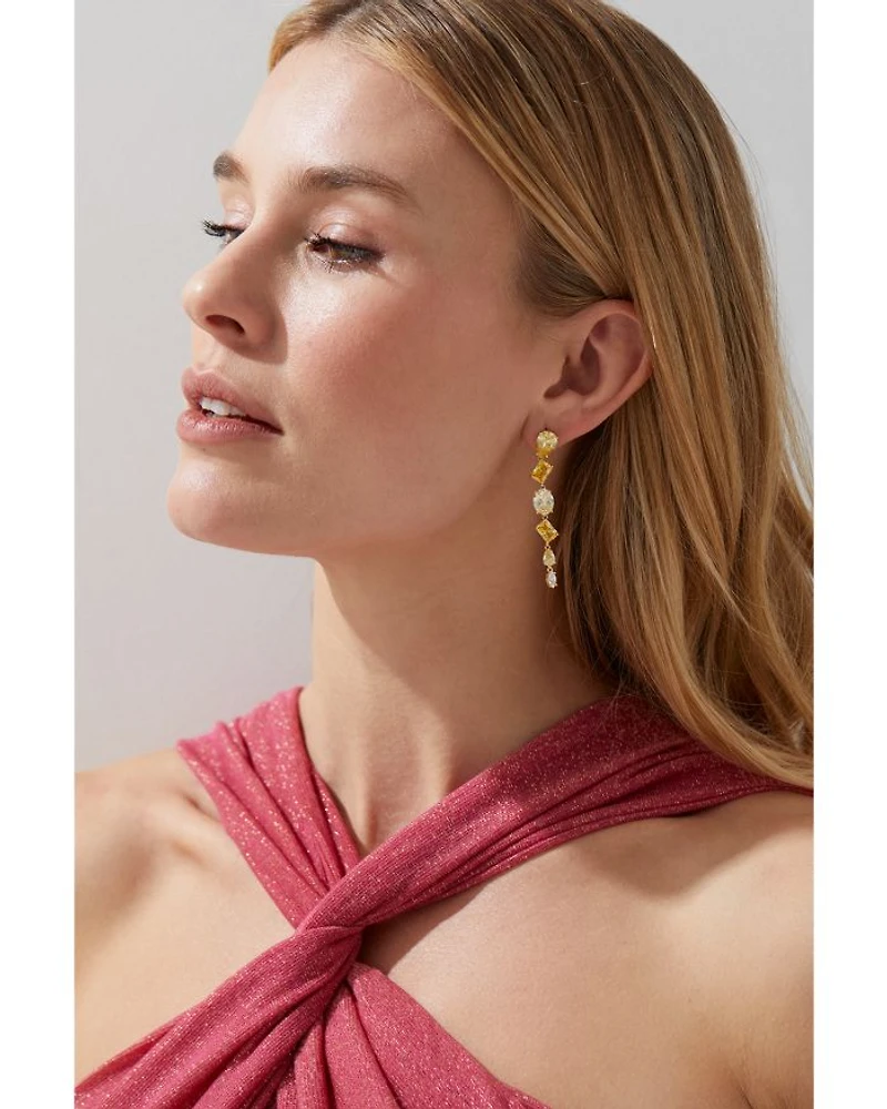 Palm Springs Yellow Mixed Cut Stone Linear Drop Earrings