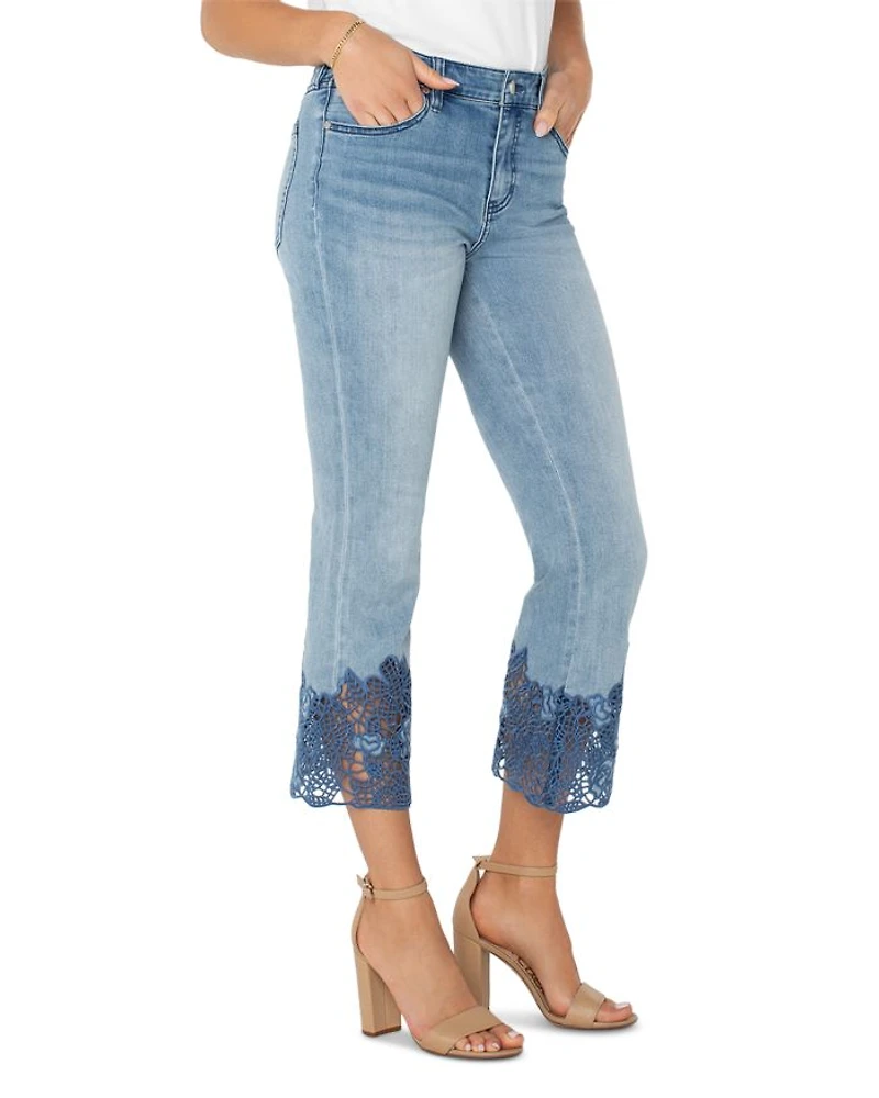 Hannah Mid Rise Crop Flare Jeans Indigo Crochet