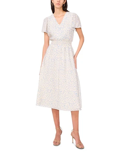 Printed V Neck Flutter Sleeve Dress