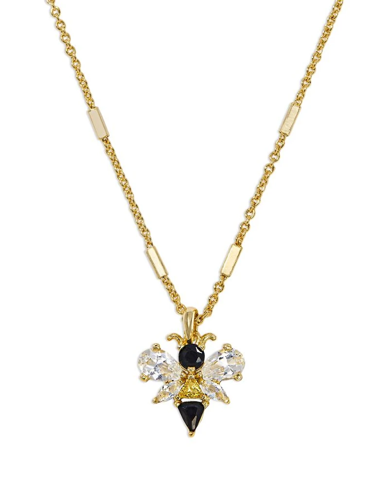 Mixed Crystal Bee Pendant Necklace in 14K Gold Plated, 18"