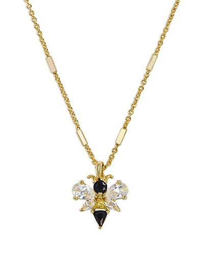 Mixed Crystal Bee Pendant Necklace in 14K Gold Plated, 18"