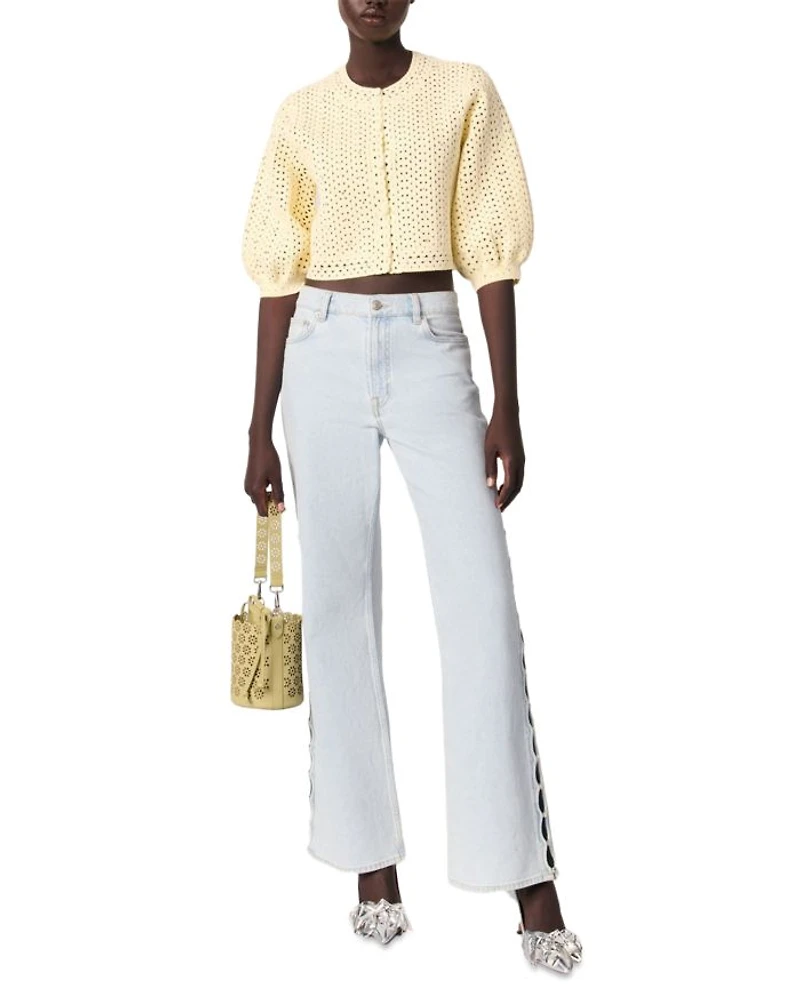 Cropped Rhinestone Crochet Cardigan