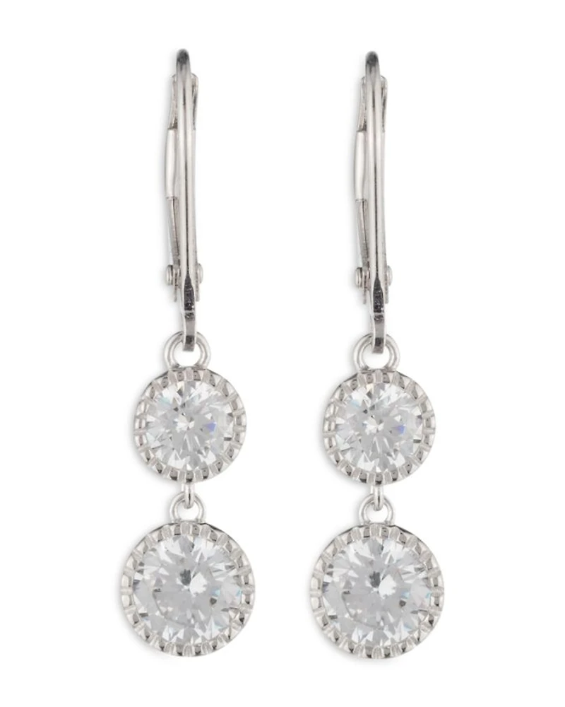 Cubic Zirconia Double Drop Earrings in Sterling Silver