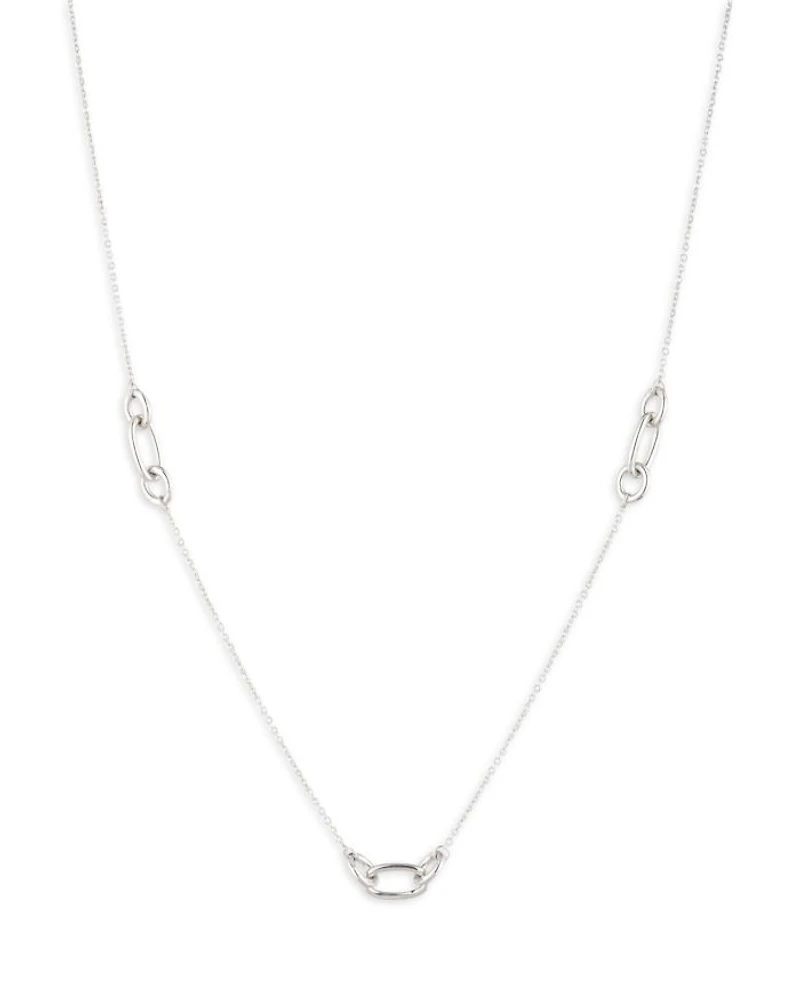 Link Station Collar Necklace in Sterling Silver, 16"-19"