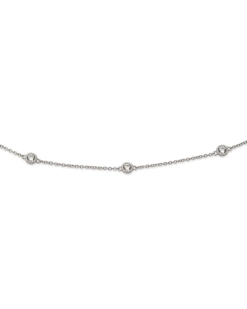 Cubic Zirconia Station Link Bracelet in Sterling Silver