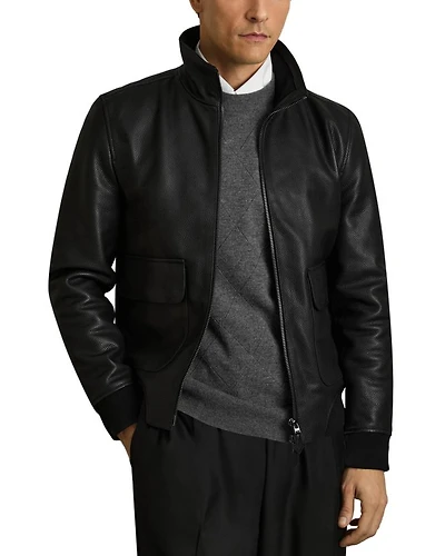 Slim Fit Reed Pebble Grain Leather Jacket