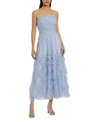 Mac Duggal Solid Mesh Dotted Ruffle Strapless Dress