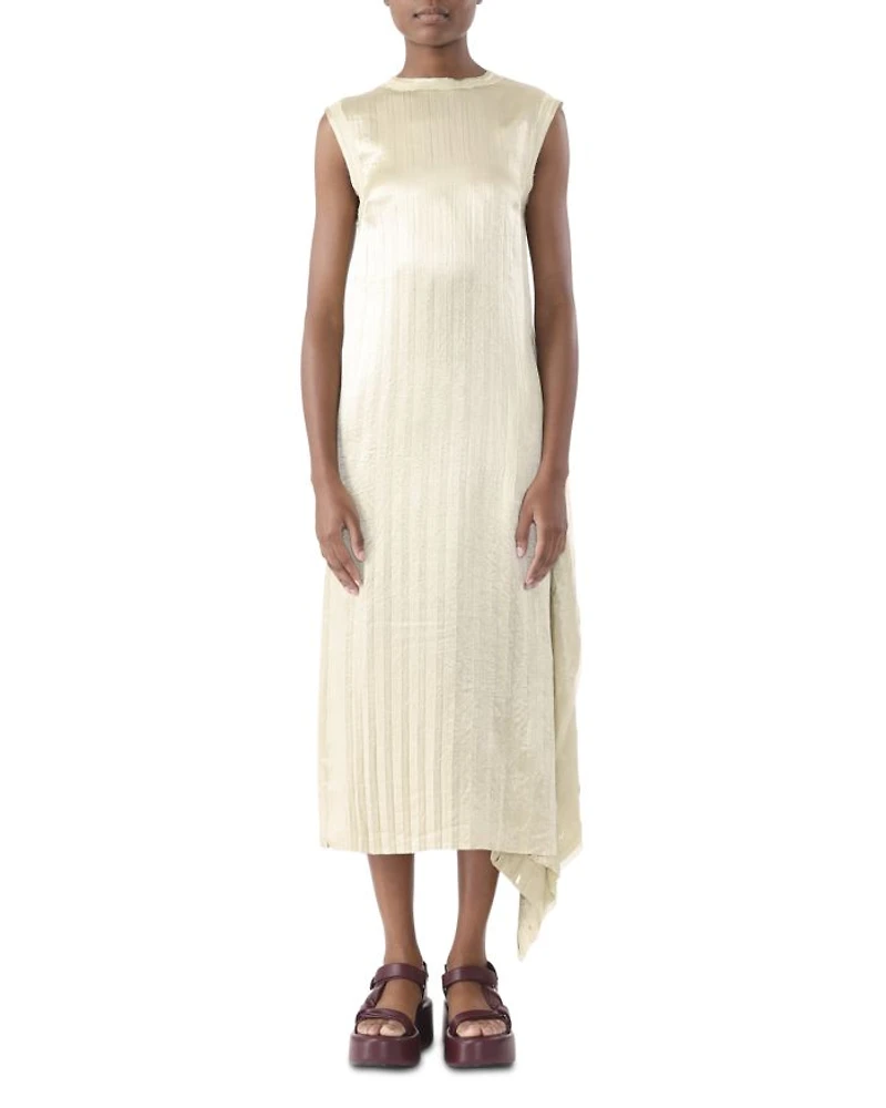 Crinkled Satin Open Pleat Dress