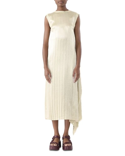Crinkled Satin Open Pleat Dress