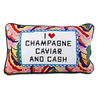 Furbish Studio Champagne, Caviar and Cash Needlepoint Decorative Pillow