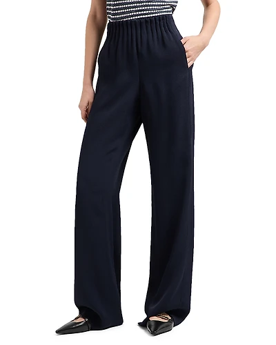 Emporio Armani Tonal Chevron Pattern Trousers with Pleated Waistband Detail