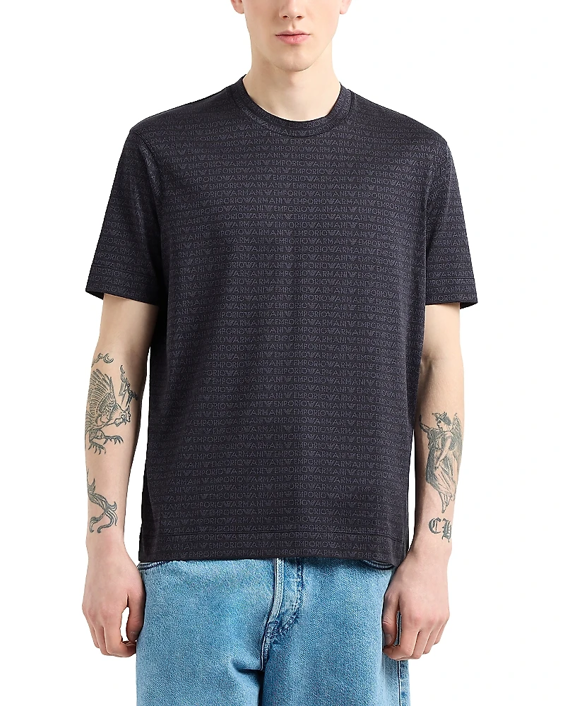 Emporio Armani Cotton Allover Jacquard Logo Tee