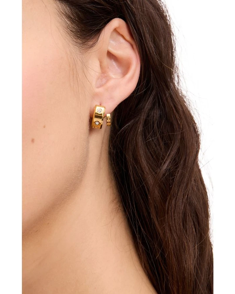 Set Stone Double Huggie Earrings