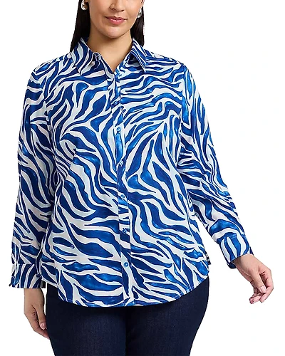 Foxcroft Plus Zoey Long Sleeved Tonal Zebra Shirt
