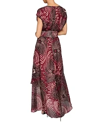 FALLON Cap Sleeve Midi Fit and Flare Dress with Hi-Lo Skirt Silk Modern Gingham Floral Print