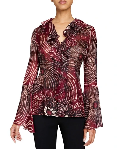 SYDNEY Long Sleeve Button Down Blouse with Ruffles Silk Modern Gingham Floral Print