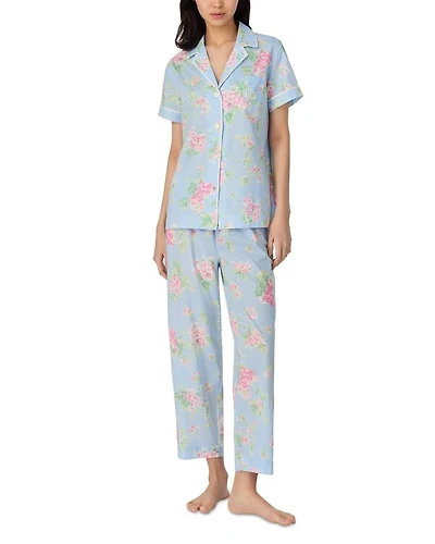Floral Short Sleeve Notch Collar Cropped Pant PJ Set