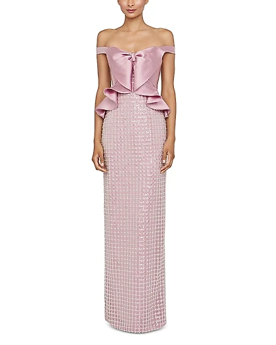 Theia Cynthia Draped Bow Bodice Gown