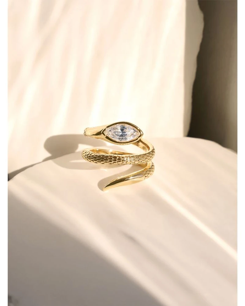 Marquise Cubic Zirconia Coiled Snake Ring 18K Gold Plated