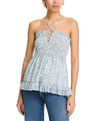 Aqua Smocked Floral Print Top - Exclusive