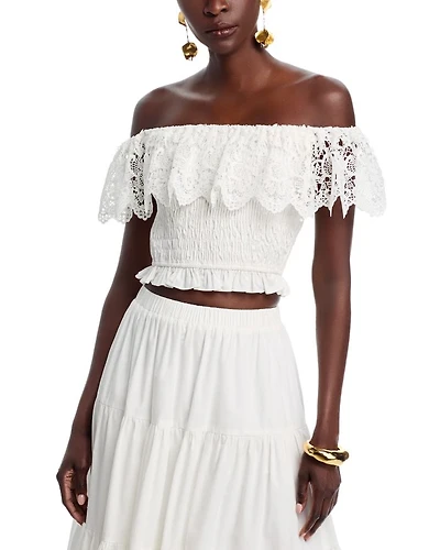 Lace Off The Shoulder Poplin Top - Exclusive