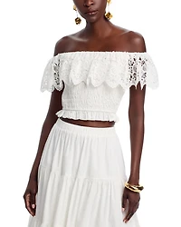 Lace Off The Shoulder Poplin Top - Exclusive